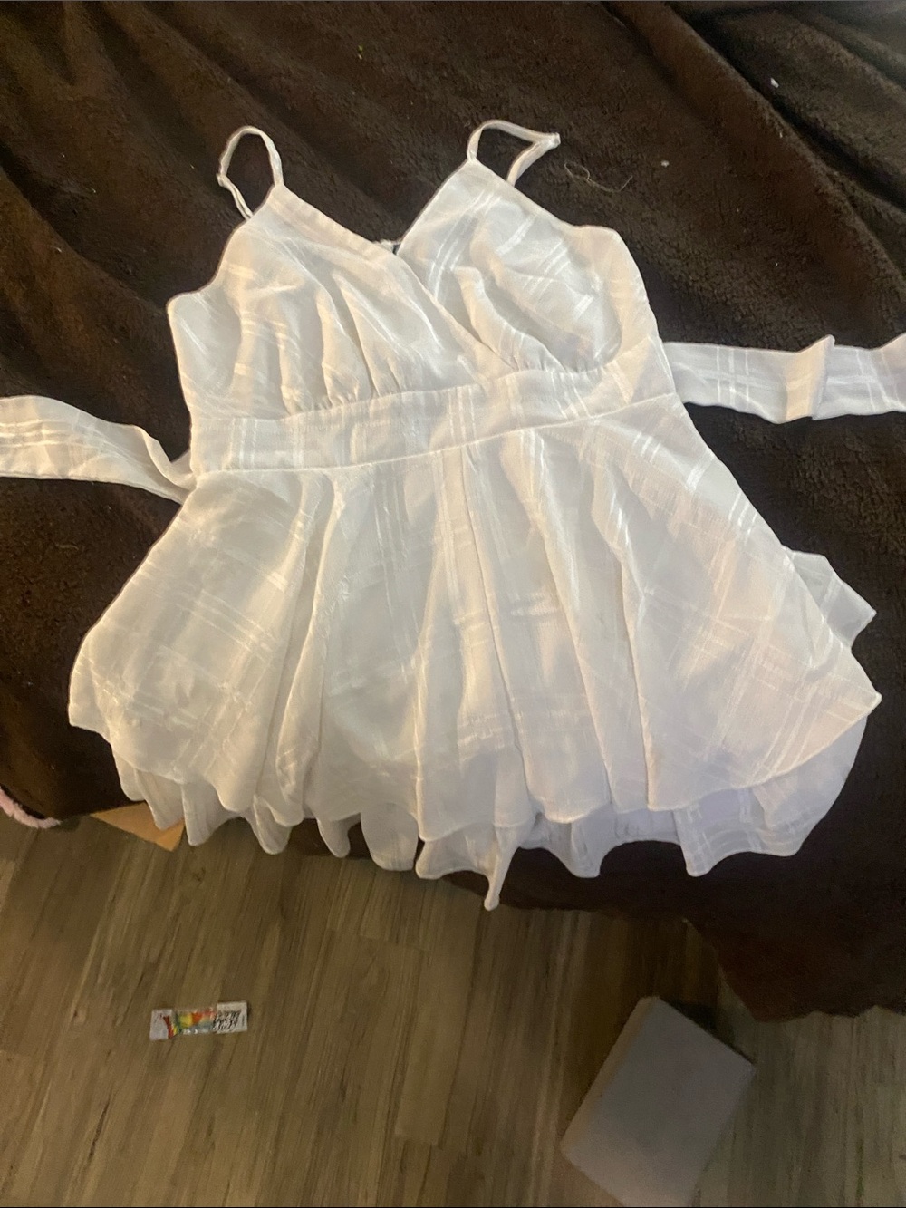 Simplee Apparel White Sheer Ruffled Waist Tie Camisole